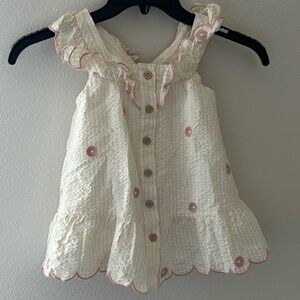 Happily Grey Kids cream white stripes embroidered‎ floral escalloped swing dress